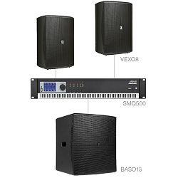 Audio sistem Audac Forte8.3 (Pojačalo SMQ500, zvučnici VEXO8, bass BASO15)